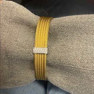 Alor Stainless Gold Cable Wire Bracelet with Pave Accent